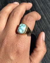 Gold Turquoise Ring Men, December Birthstone, Sterling Silver, Husband Gifts - £73.66 GBP