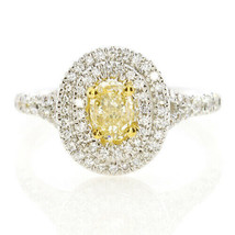 1.41ct Natural Fancy Yellow &amp; White Round Diamonds Engagement Ring 18K Gold - £5,176.38 GBP