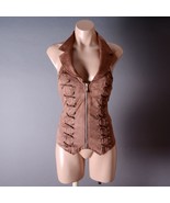 Brown Halter Faux Suede Western Corset Collar Zipper Steampunk Goth Bust... - $47.98 CAD