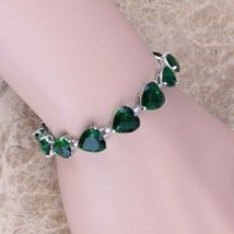 5.00CT Heart Cut Simulated Emerald Women&#39;s Bracelet Gold Plated 925 Silver - £129.95 GBP