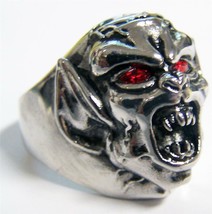 Demon Monster Red Eyes Stainless Steel Ring Size 8 - S-544 Biker Mens Womens - £6.03 GBP