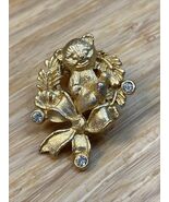 Bluehills Gold Tone Teddy Bear Wreath Brooch Pin Estate Jewelry Find KG JD - $11.88