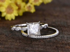 2.5CT Princess Cut VVS1 Diamond Bridal Set Engagement Ring 14k White Gold Finish - £93.48 GBP