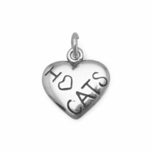 &quot;I Love CATS&quot; Oxidized Heart Charm Unisex Graduated Bracelet Piece 14K White GP - £25.84 GBP
