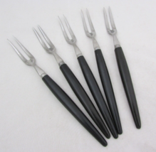 5 vintage stainless steel cocktail forks w/black plastic handle Japan - £5.75 GBP