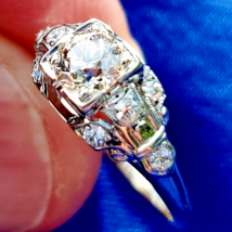 Earth mine Diamond European cut Deco Engagement Ring Vintage Solitaire 18K Gold - £4,282.41 GBP