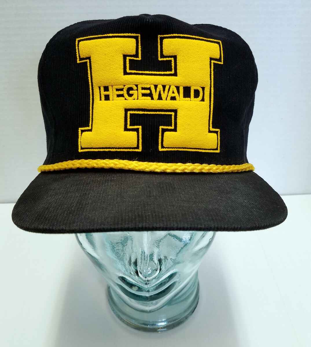 VTG Hegewald Snapback Trucker Hat Cap Corduroy Black Yellow Rope Front U... - $29.70