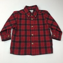 Perfectly Dressed Boy&#39;s Red Plaid Button Down Shirt Winter Festive Size 12M - £12.57 GBP