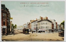 Auburn NY  Genessee &amp; Market Sts Trolley 1909 to Sutton Dover DE Postcard T11 - £4.70 GBP
