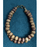 Handcrafted Bracelet, Wooden beads with antique bronze accents - $10.40