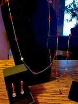 OOAK Red Faceted Round Crystals with Clear Rhinestone Balls Jewelry Set - $25.00