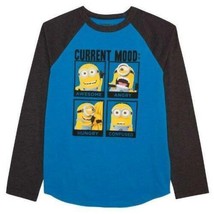 Boys Shirt Despicable Me Minions Current Mood Gray Blue Long Sleeve Tee-size XL - £9.57 GBP