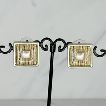 Chico&#39;s Striped Square Silver Tone Earrings Pierced Pair - £7.90 GBP