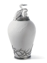 Lladro 01007052 Herons Realm Covered Vase Silver Lustre New - $723.00