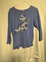 Decorated Originals Women’s Top Blue With Butterfly And Flower Design Si... - $7.92