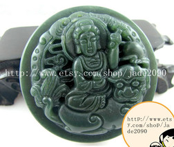 Free shipping - chinese tiger  with buddha , Hand carved Natural green jade Chin - £21.10 GBP