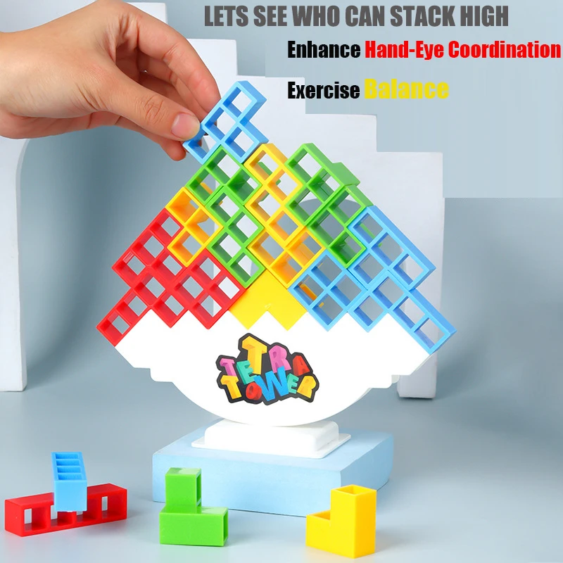 48-64 Stacking Blocks Tetra Tower Balance Game Stacking Building Blocks Puzzle B - $25.00