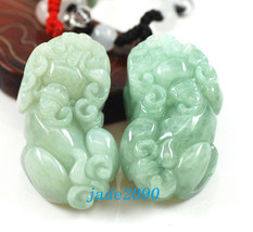 Free Shipping - good luck Natural Green jade carved Pi Yao  jade Amulet charm Pe - $25.99