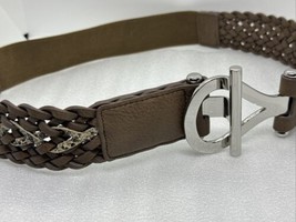 Chicos Belt Brown Braided Large Metal Silver Hoop Buckle Snake Skin Accent MED - £18.08 GBP