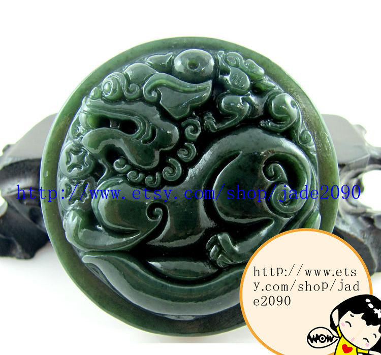 Primary image for Free shipping - Hand carved  luck Demon  Natural dark green jade jadeite charm j