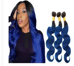 Raivide Ombre Blue Human Hair Black and Blue Bundles Human Hair Ombre Body Wave - £40.02 GBP