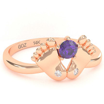 Baby Feet Amethyst Diamond Ring In 14k Rose Gold - £258.71 GBP