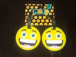 Emoto Emoji Pair Of Luggage Tags 2 Yellow Cool Full White Teeth Smiley ID NEW! - £10.40 GBP