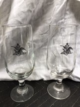 Vtg Pair Anheuser Busch Beer Glasses Stemmed Goblet Black Eagle A Logo B... - £6.22 GBP