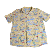 Croft &amp; Barrow Hawaiian Print Sailboat Yellow Short Sleeve Button Down Shirt L - $16.83