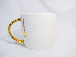 Starbucks 2015 Coffee Tea Mug Cup Ceramic Snow White Large Gold Handle 14 Oz - £15.49 GBP