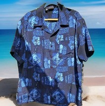 Kennington Ltd Vintage Shirt Mens Sz XL Blue Hawaiian Tapa Skull Pineapple Print - $43.18