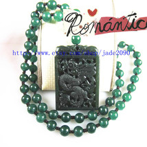 Free Shipping -  Natural Green jadeite jade Carved Dragon beaded jade necklace / - £24.04 GBP