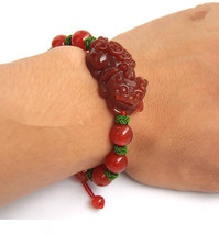 Free shupping - good luck Natural Red  jade jadeite carved PI Yao charm beaded j - £15.97 GBP