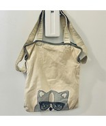 Cat w/ Glasses Tote Bag BCBGeneration Fabric Beige Distressed - $23.75