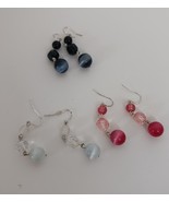 Unbranded White Pink Black Glass Beaded Dangle Drop Pierced Earrings 3 P... - $253.04 MXN