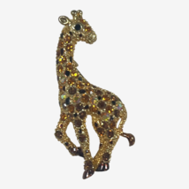 Giraffe Gold Tone Made With Swarovski Crystla Brooch Pendant Signed 2” Vintage  - £44.12 GBP