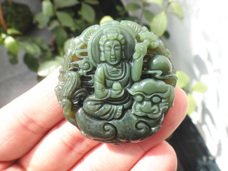 Primary image for Free Shipping - handmade Natural Green jadeite jade  buddha and tiger charm jade
