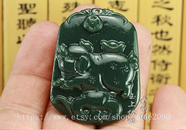 Free shipping - Natural green jade carved luck pig charm jade pendants - £21.62 GBP