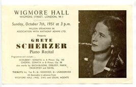 Grete Scherzer Piano Recital Flyer Wigmore Hall London 1951 - $13.86