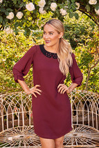 LC Lauren Conrad Beaded-Collar Embellished Crepe Shift Dress Peter Pan - £15.68 GBP