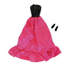 Mattel Genuine Barbie Pink + Black Sparkly Dress W/ Gold Straps + Black Shoes - £9.11 GBP
