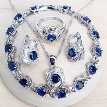 Blue Zirconia Women Jewelry Sets 925 Silver Wedding Bridal Costume Jewellery Ear - £18.65 GBP