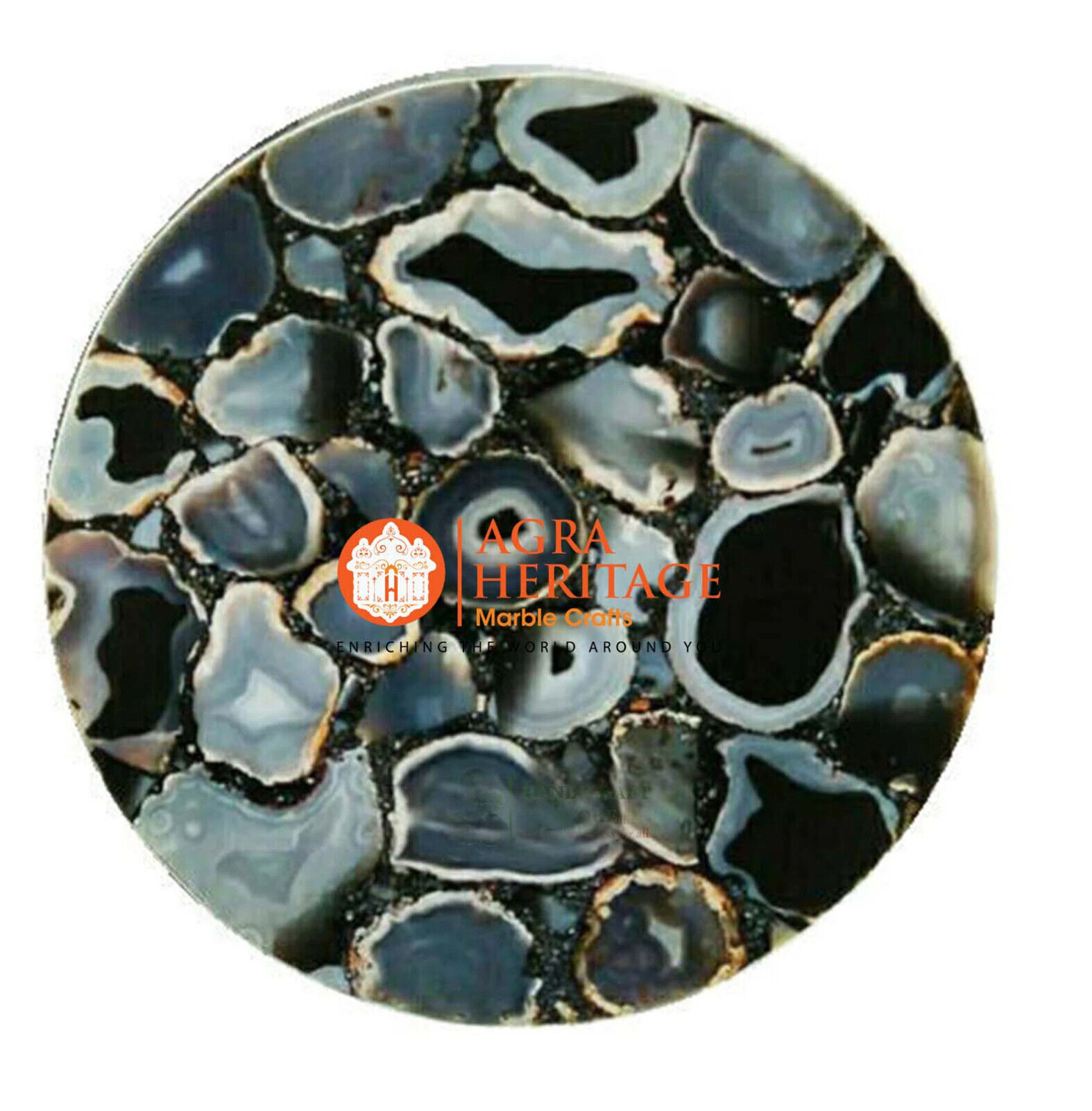 Black Agate Top Handmade Center Top Coffee Table Head Board Furniture Ta... - $261.80+