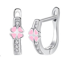 100% 925 Sterling Silver Small Stud Earrings Pink Red Enamel Clover Heart Flower - £12.12 GBP