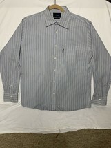 Faconnable Mens Button Up Long Sleeve Dress Shirt Light Blue Striped Size XL - £15.53 GBP
