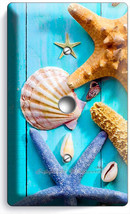 Rustic Turquoise Wood Nautical Sea Shell Starfish Light Dimmer Cable Wall Plate - £8.91 GBP