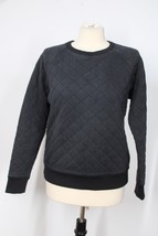 Theory 38 S Black Incline Quilt Cotton Blend Rib Trim Long Sleeve Sweatshirt Top - £30.27 GBP