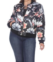 White Mark Floral Bomber Jacket - Plus Size Black - $767.58 MXN