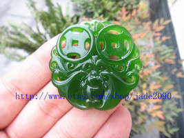 Free Shipping - green jade , Amulet Natural green jade carved Blessing luck pend - $25.99
