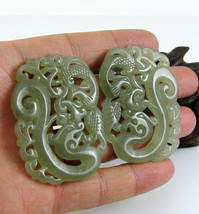 Free Shipping - Amulet auspicious Natural  Green jade jadeite carved dragon and  - £20.54 GBP